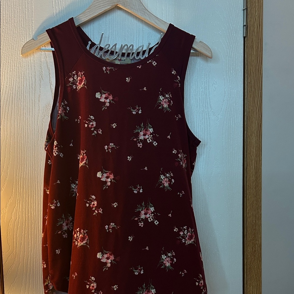 Floral Sleeveless Top - Burgundy